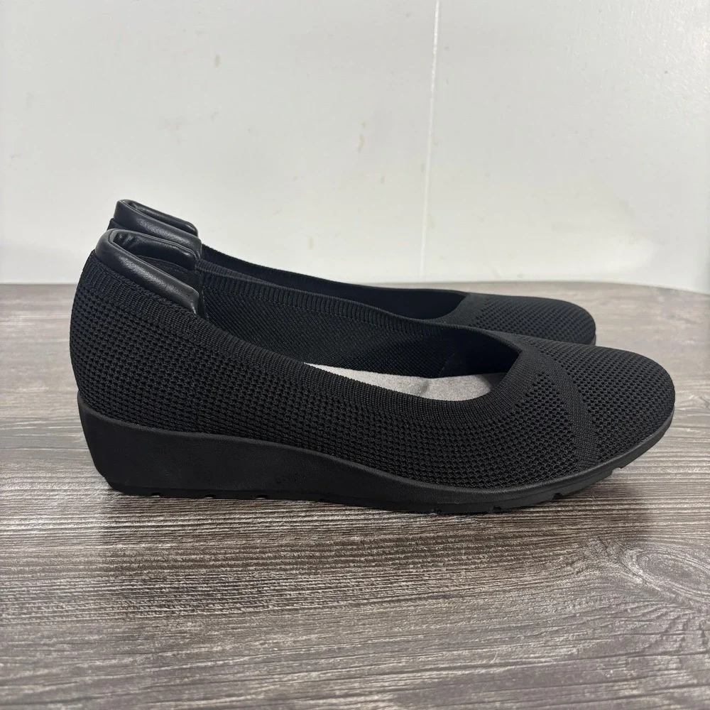 New! Denver Hayes Shoes Womens Size 8 Black Knit Comfort Slip On Flats Workwear